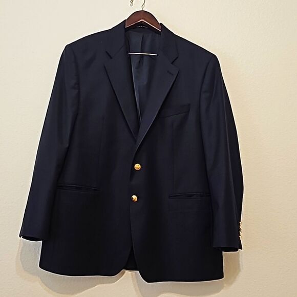 - Lauren Ralph Lauren Mens Navy Blue Blazer Gold Tone Buttons Size 44R - Picture 1 of 13
